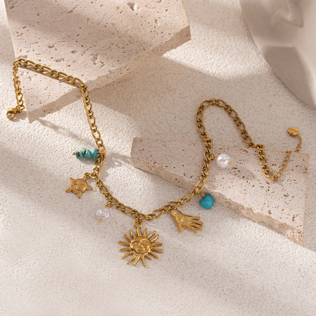 Sunrise Charm Blue Stone Necklace