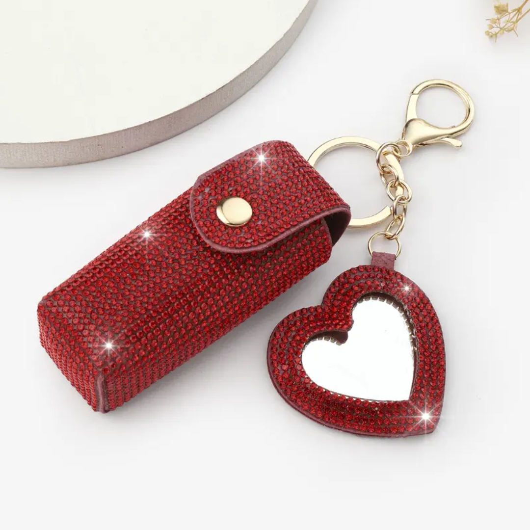 Sparkly Lipstick Holder Mirror KeyChain