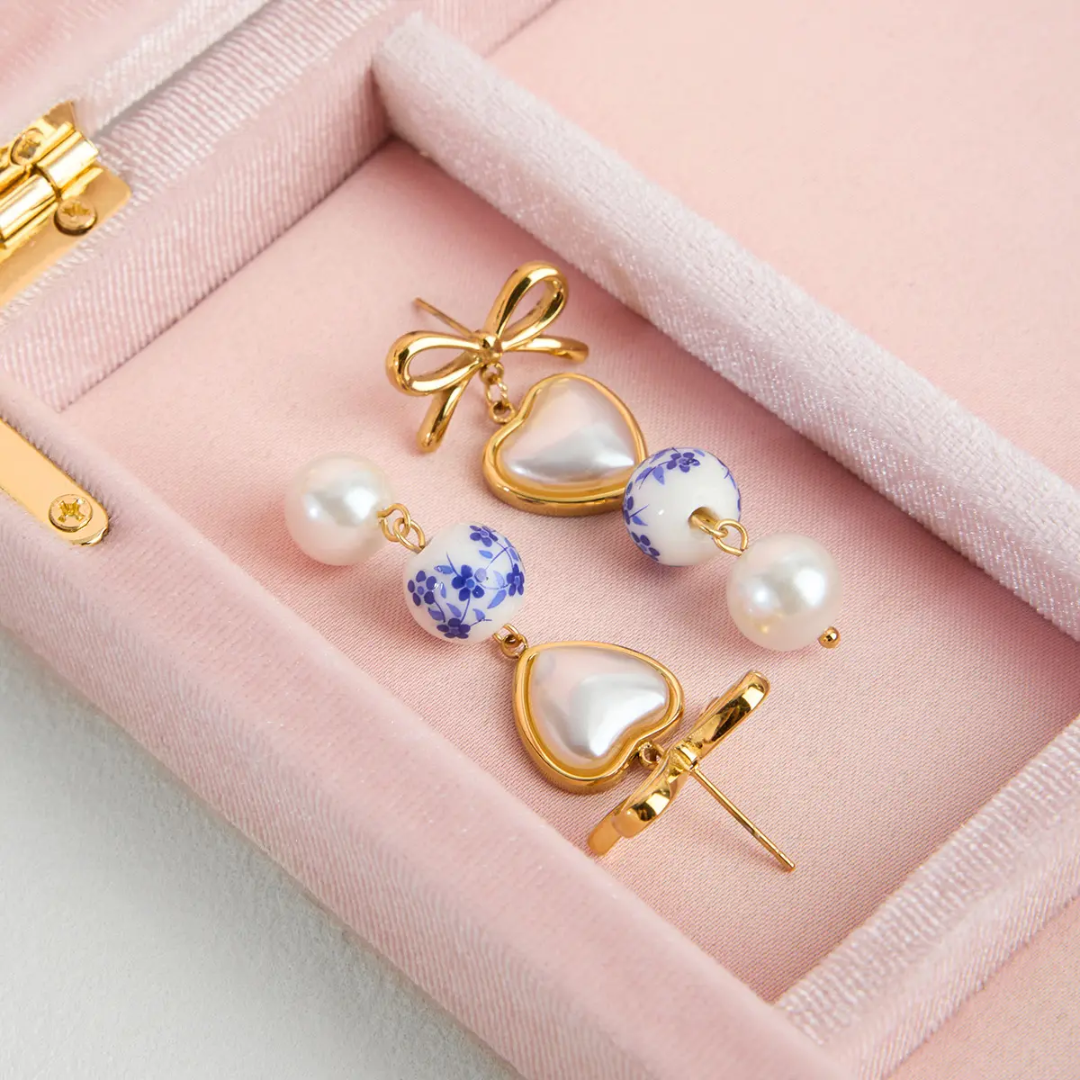 Shelza Long Bow Pearl Earrings
