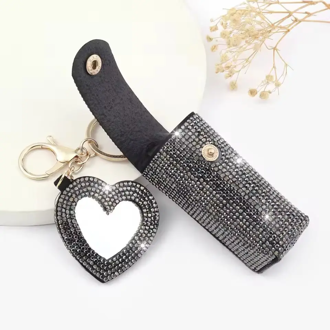 Sparkly Lipstick Holder Mirror KeyChain