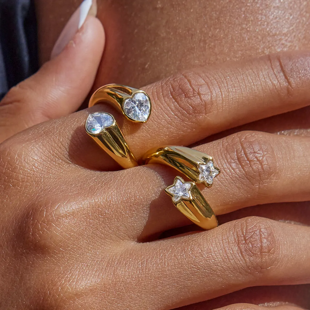 Twinkli Dual Heart Gold Ring