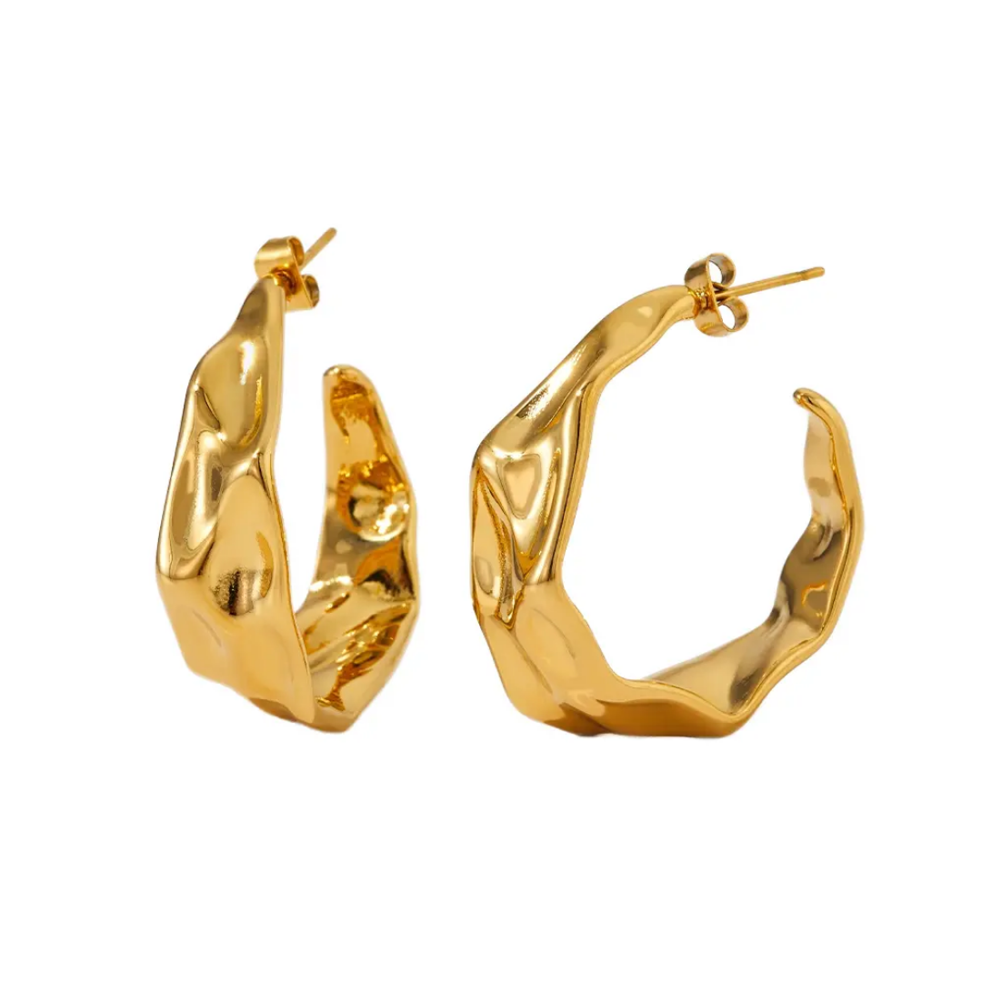Crushed Statement Gold Hoops