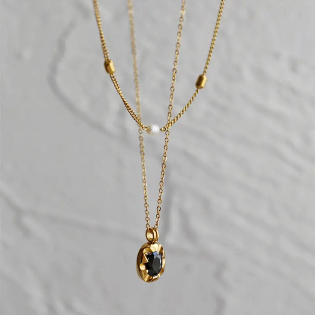 Black Stone Layered Necklace