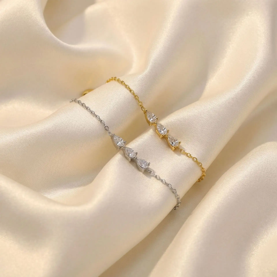 Tri Stone Diamond Leaf Bracelet