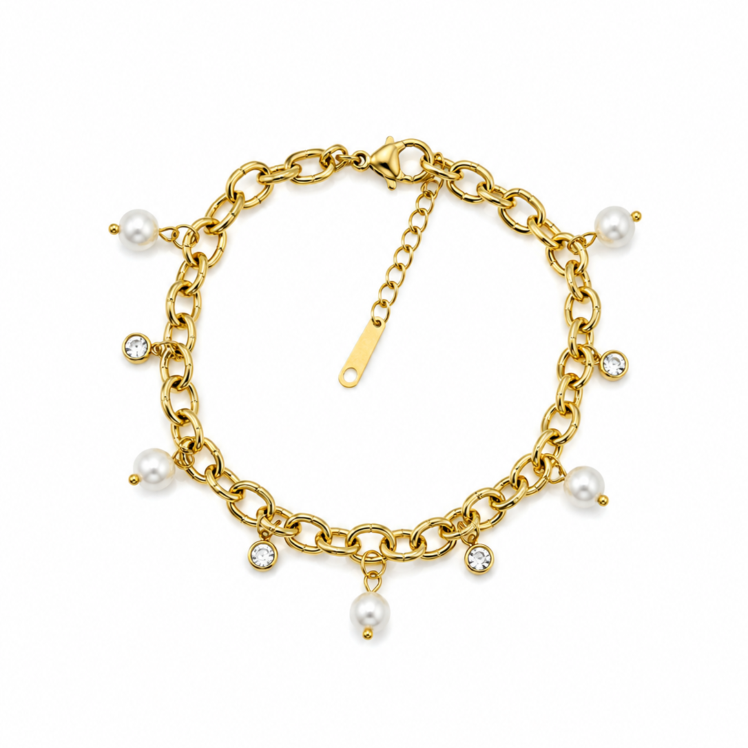 Oriya Pearl Charm Gold Bracelet