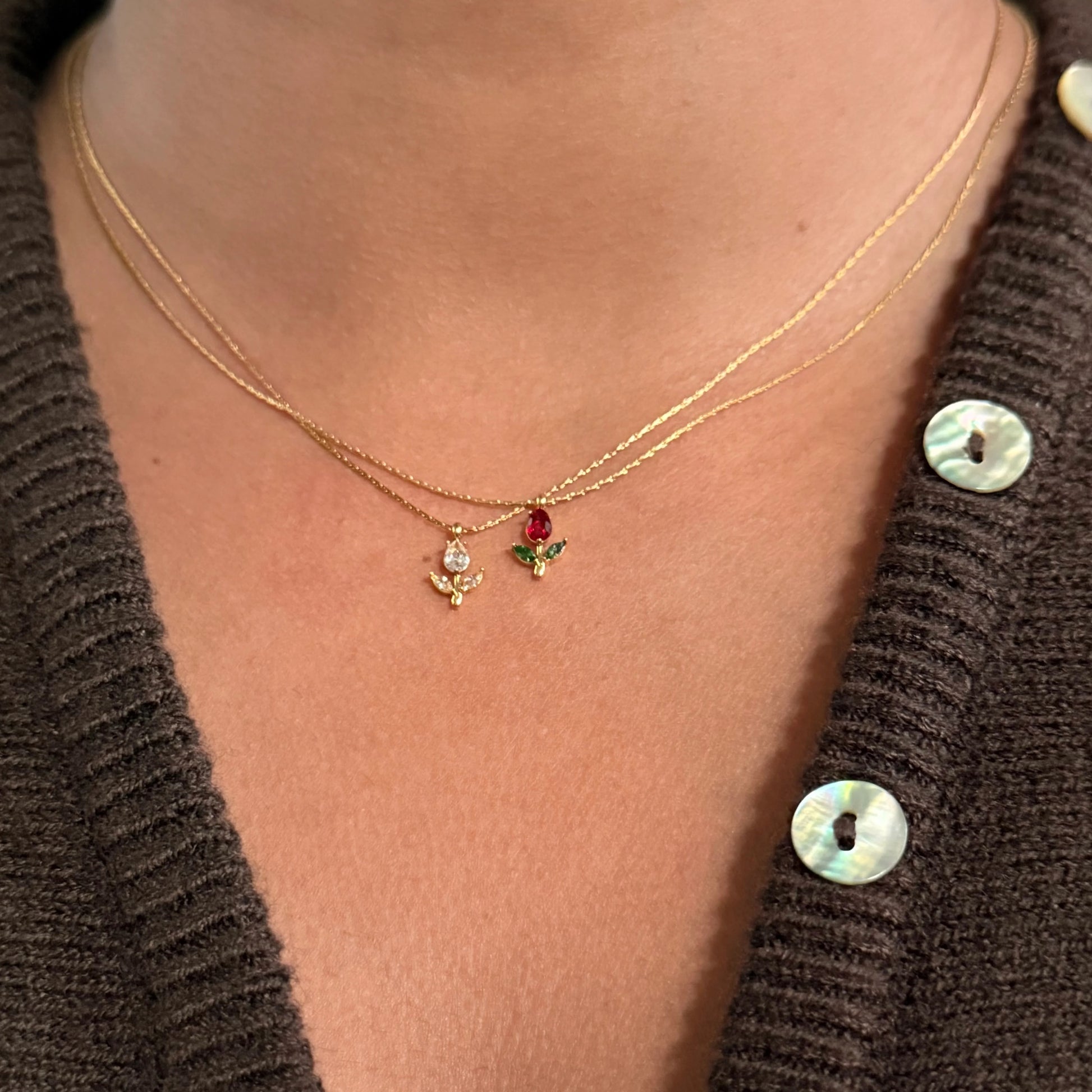 Little Tulip White Diamond Necklace