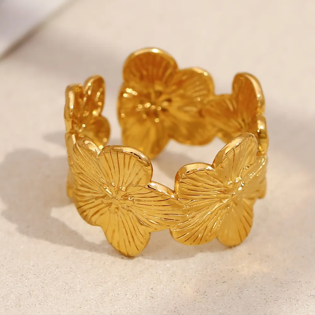 Flowery Adjustable Gold Ring