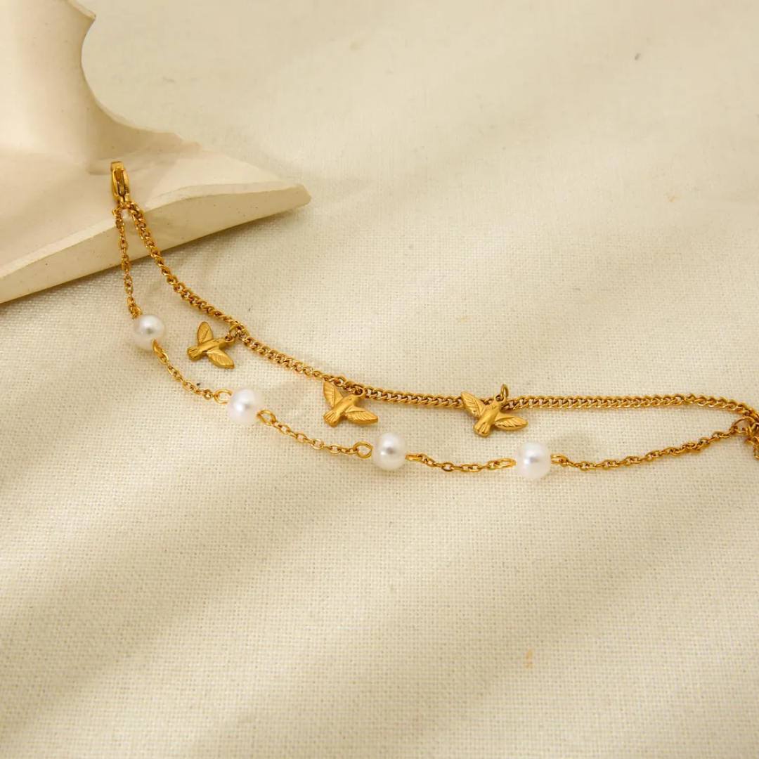 Dragonfly Pearl Charm Bracelet