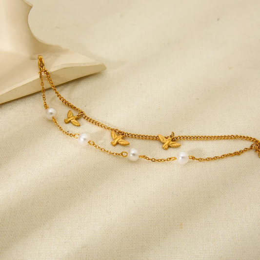 Dragonfly Pearl Charm Bracelet