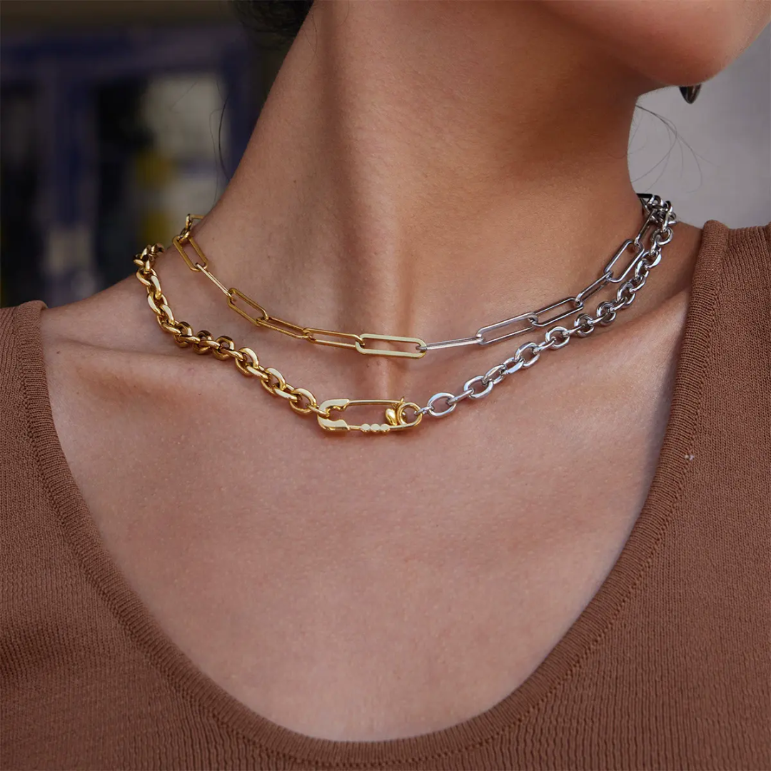 Stylish Dual Safety Pin Necklace
