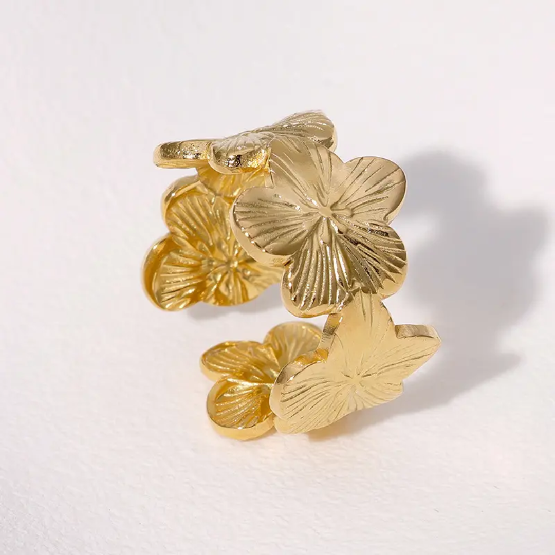 Flowery Adjustable Gold Ring