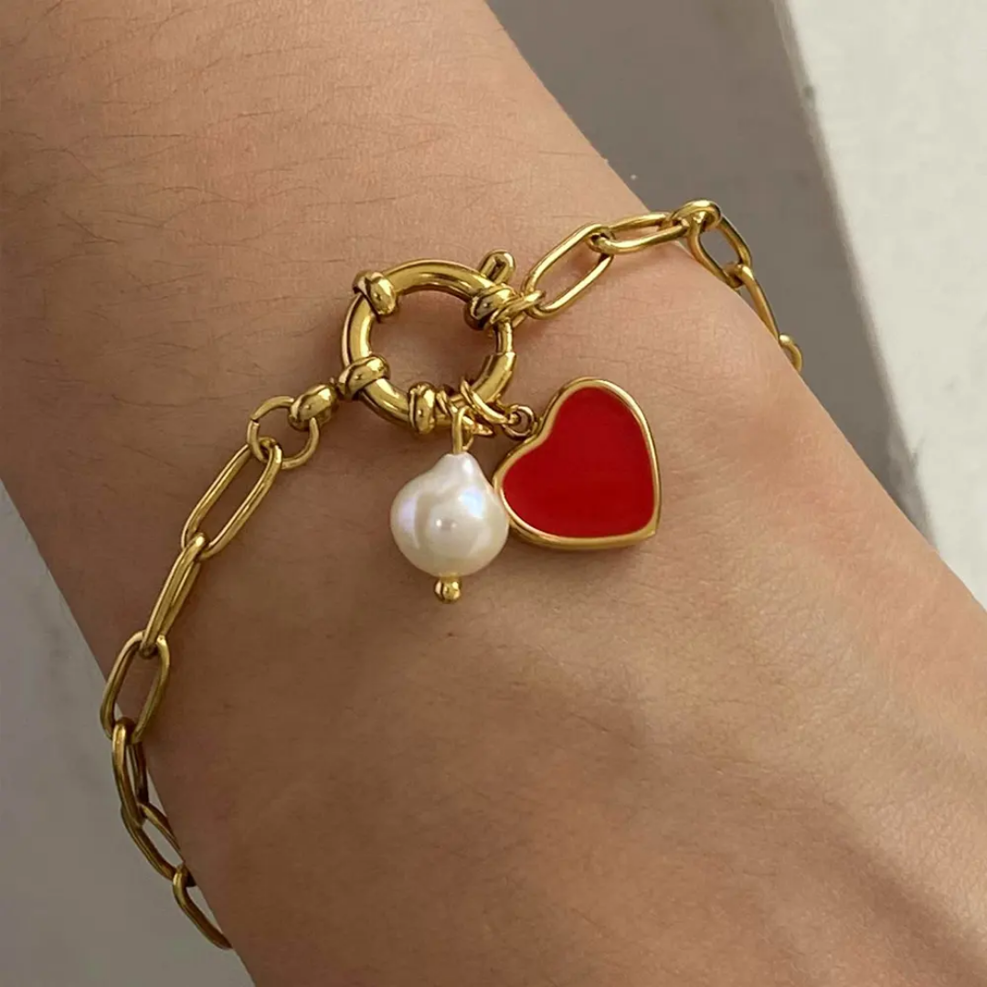 Roseli Red Heart Pearl Bracelet✨