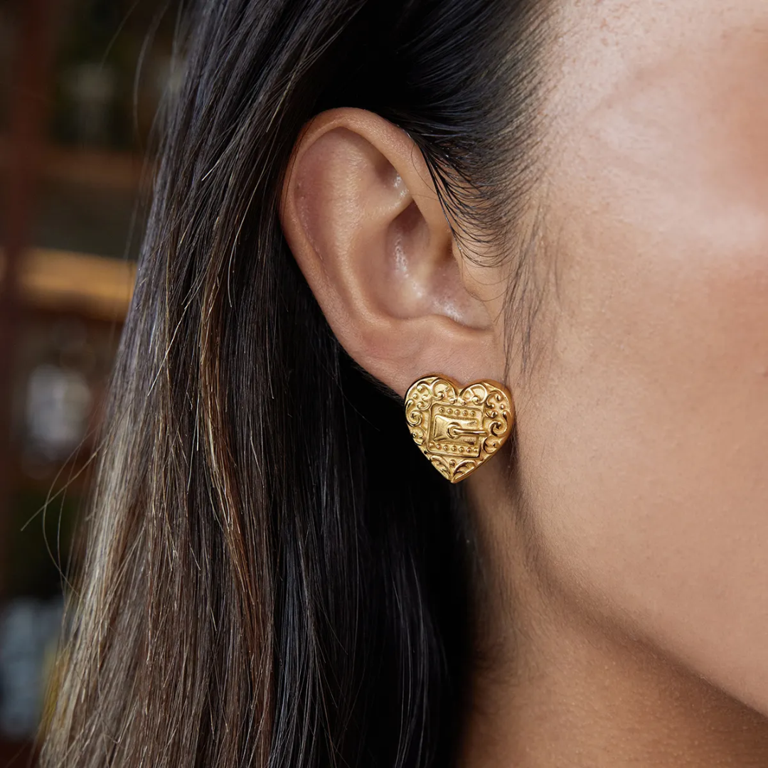 Lockin Heart Gold Earrings