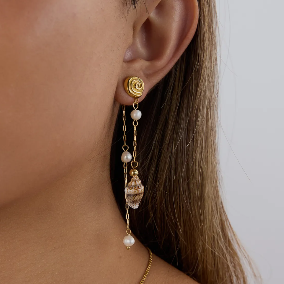 Vesica Shell Long Pearl Earrings