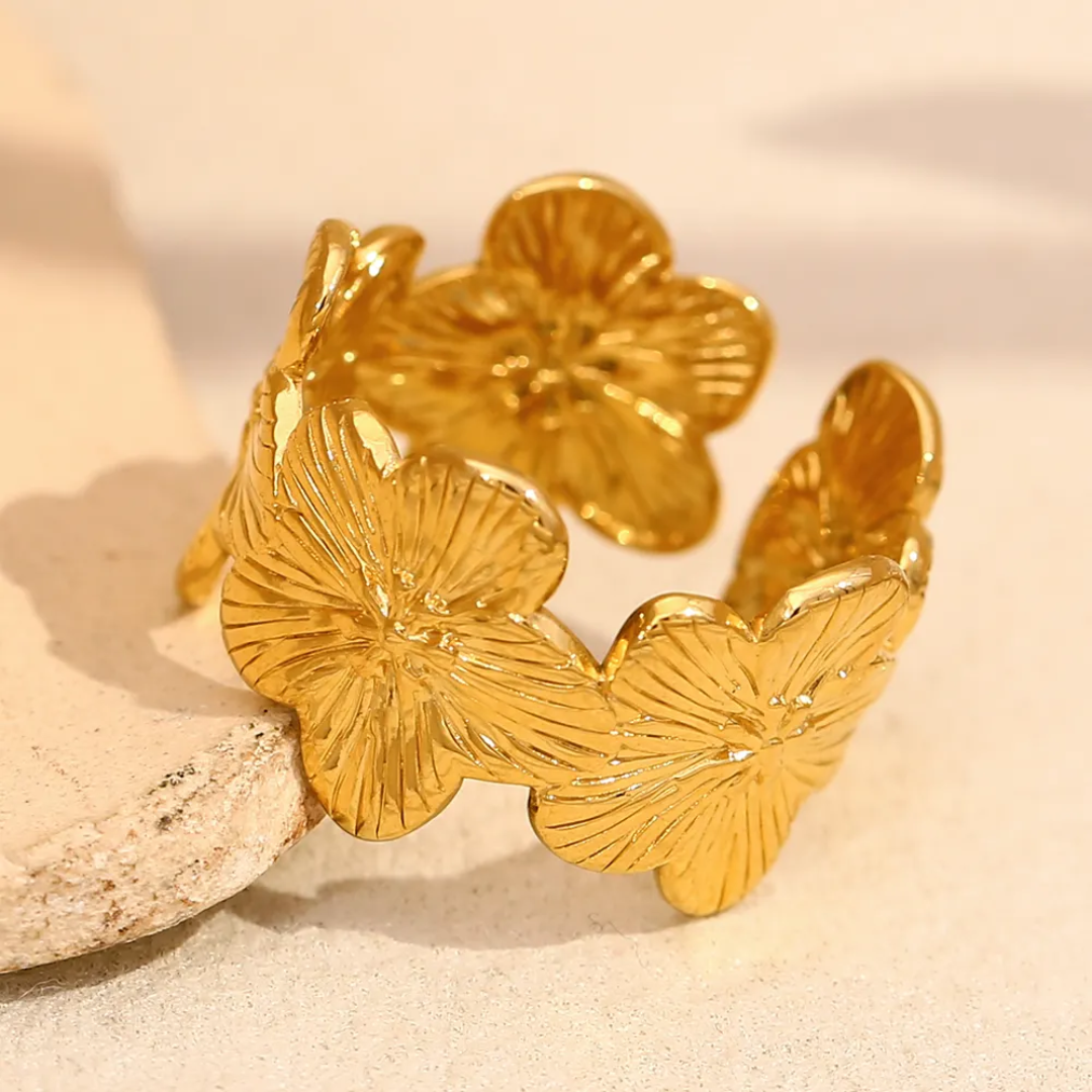 Flowery Adjustable Gold Ring