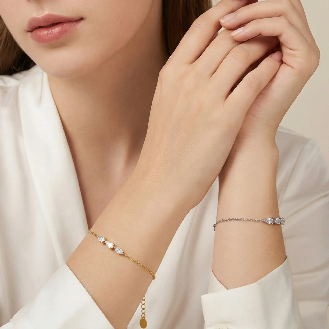 Tri Stone Diamond Leaf Bracelet