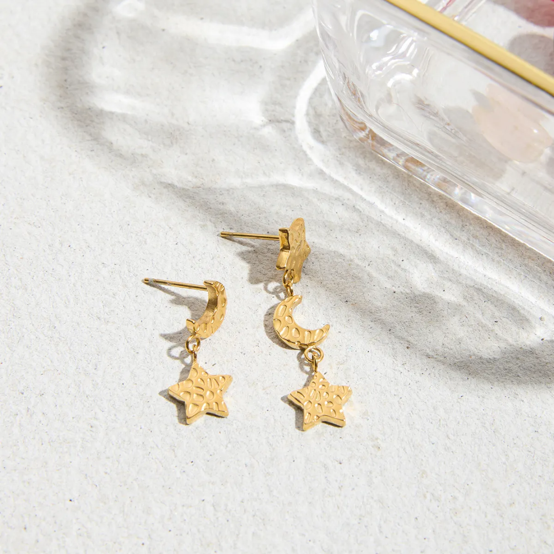 Moon Stary Asymmetrical Earrings