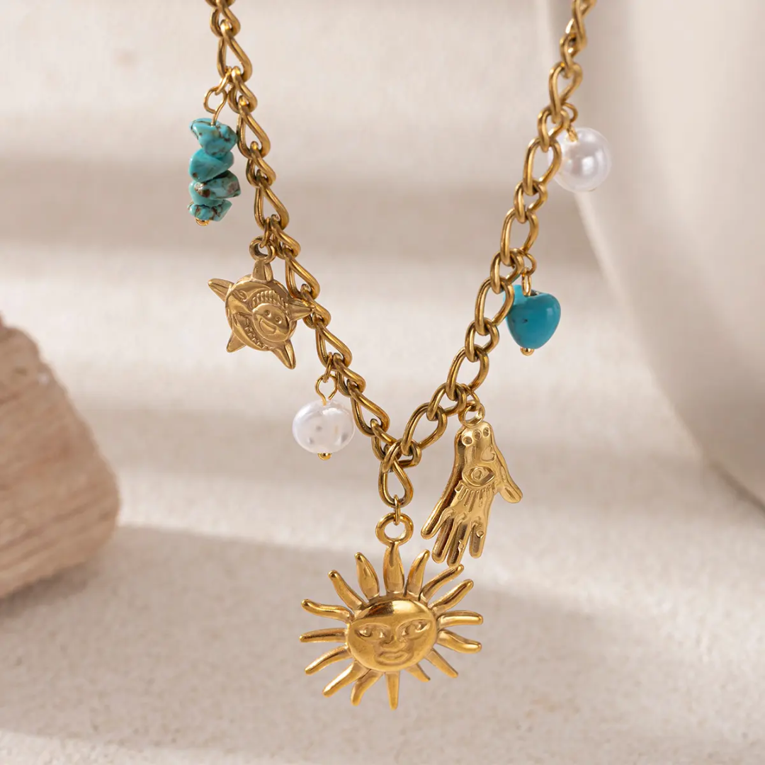 Sunrise Charm Blue Stone Necklace