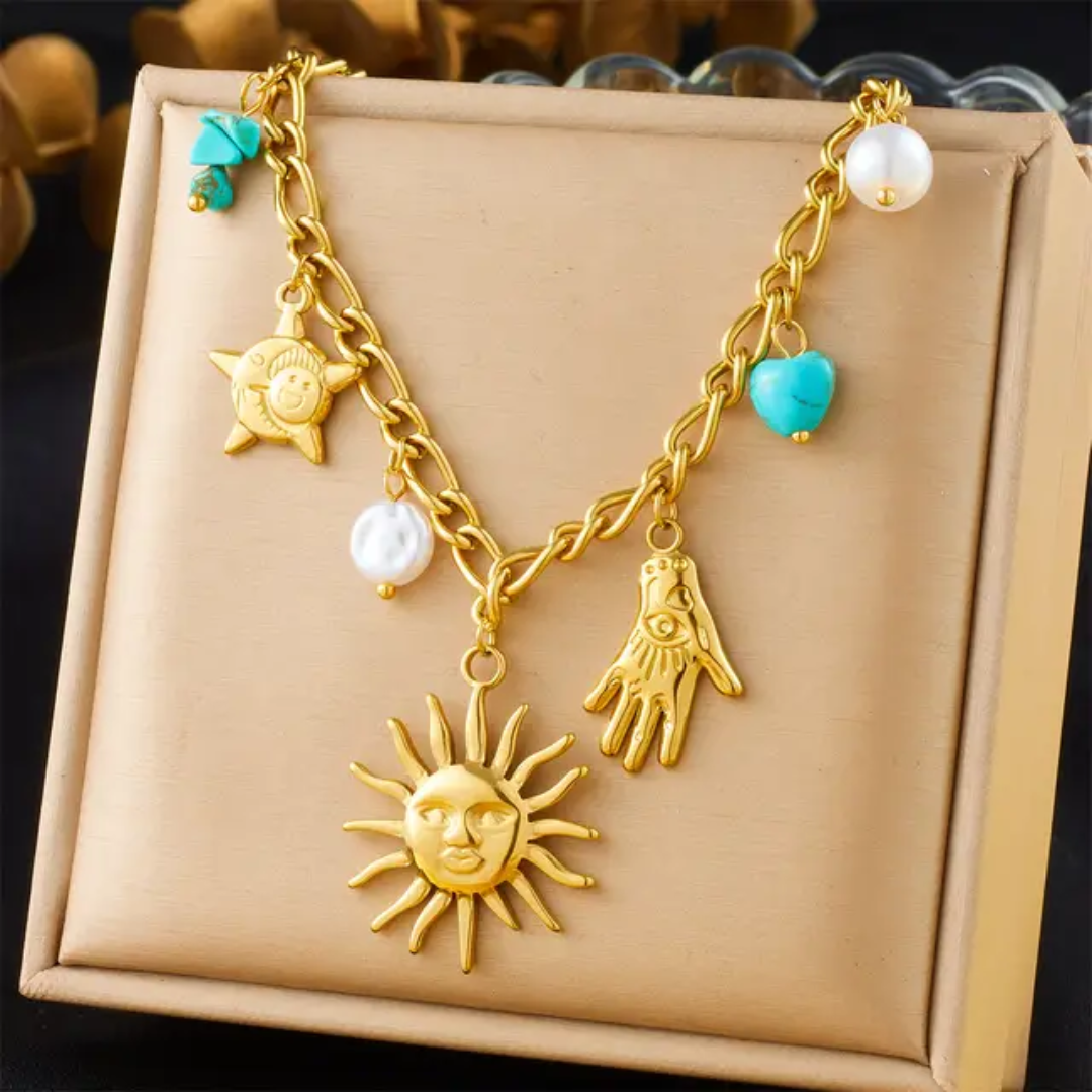 Sunrise Charm Blue Stone Necklace