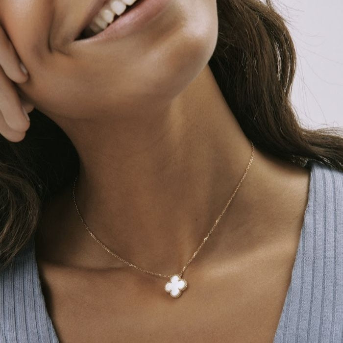 Reversible Black and White Gold Clover Necklace