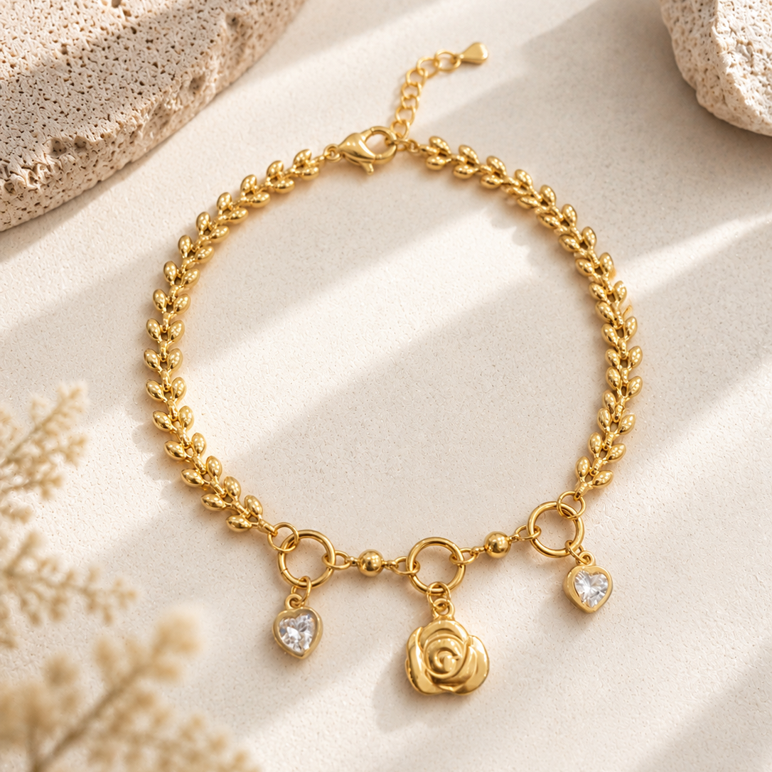 A Rosey Hanging Gold Bracelet
