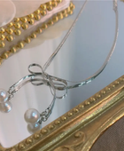 Silver Pearl Cute Bow Necklace