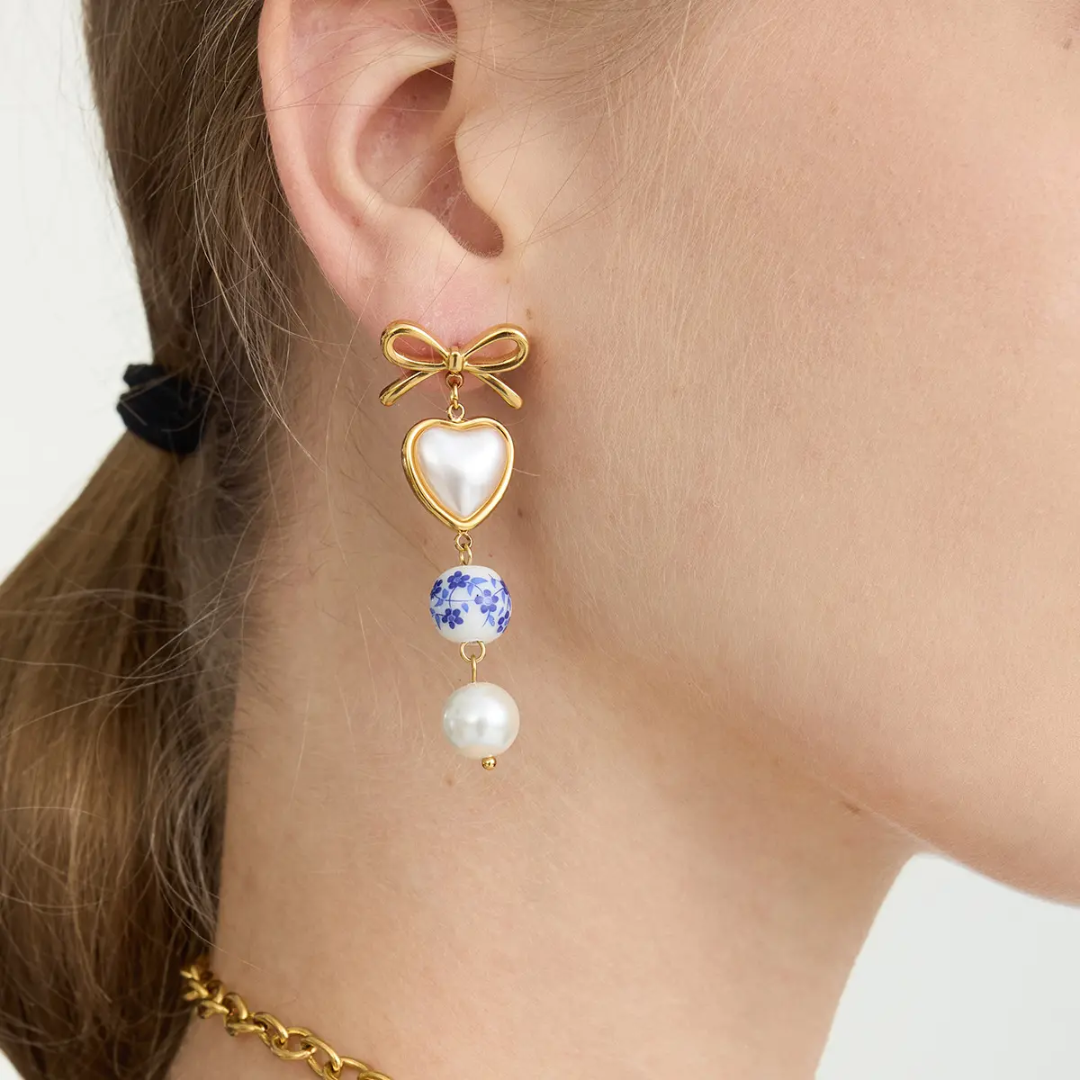 Shelza Long Bow Pearl Earrings