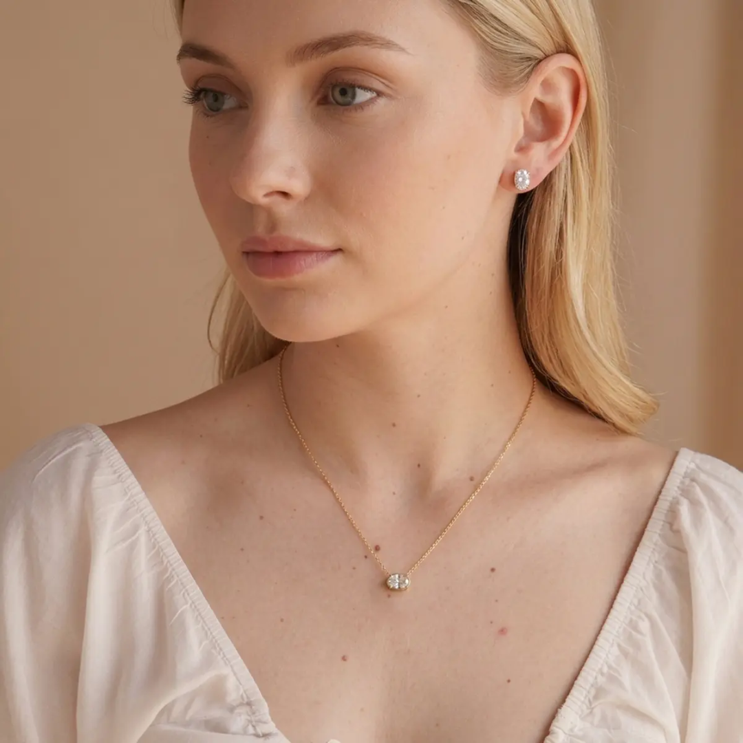 Givei Diamond Oval Necklace & Earrings Set✨