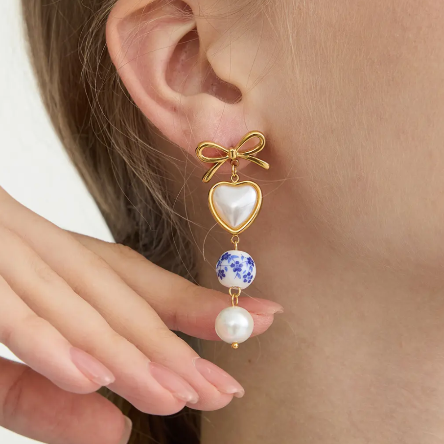 Shelza Long Bow Pearl Earrings