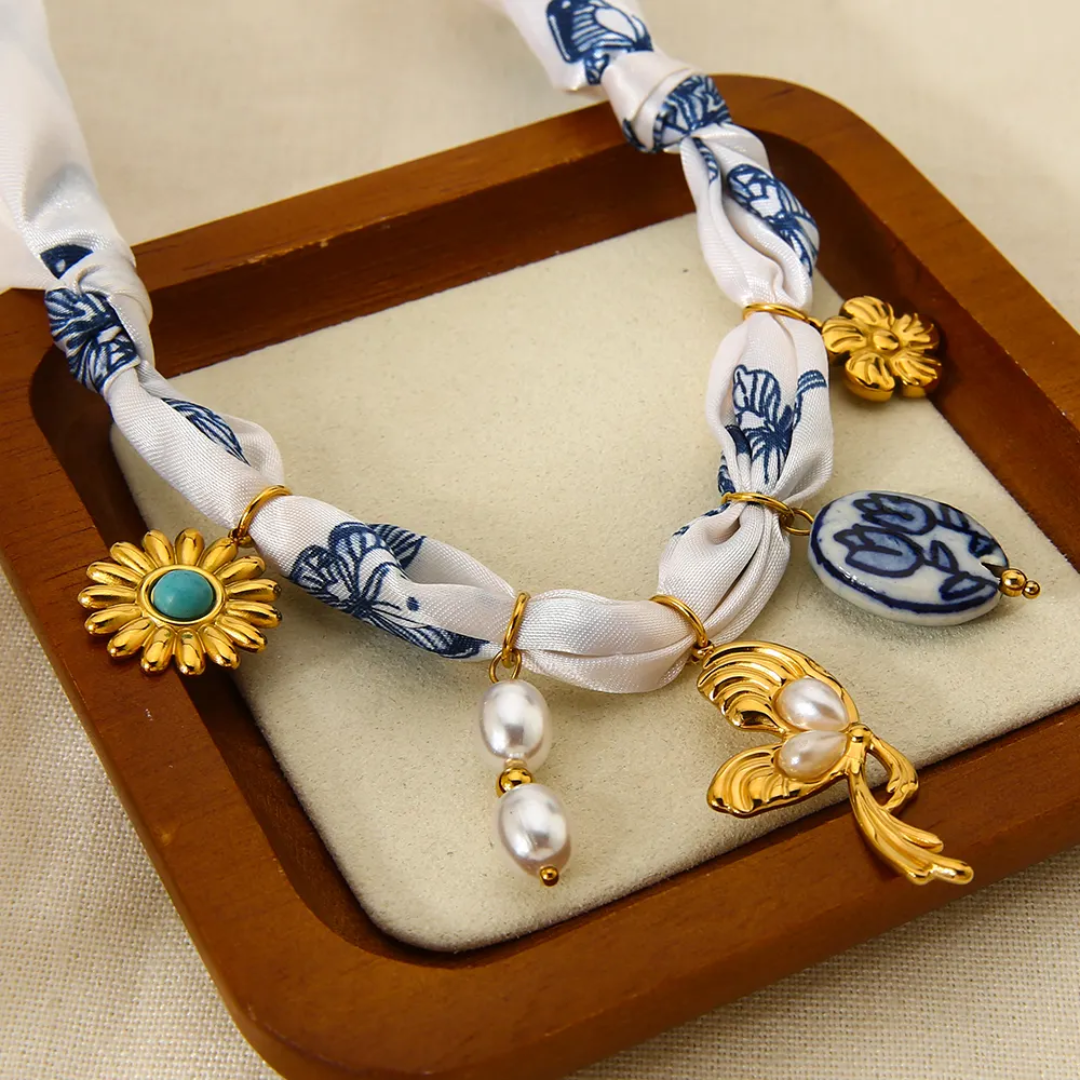 Bohemian Style Fabric Charm Necklace