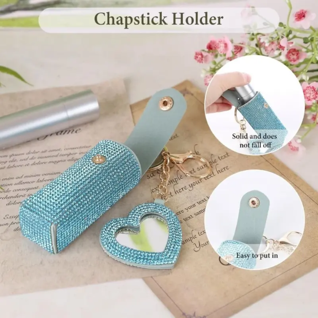 Sparkly Lipstick Holder Mirror KeyChain