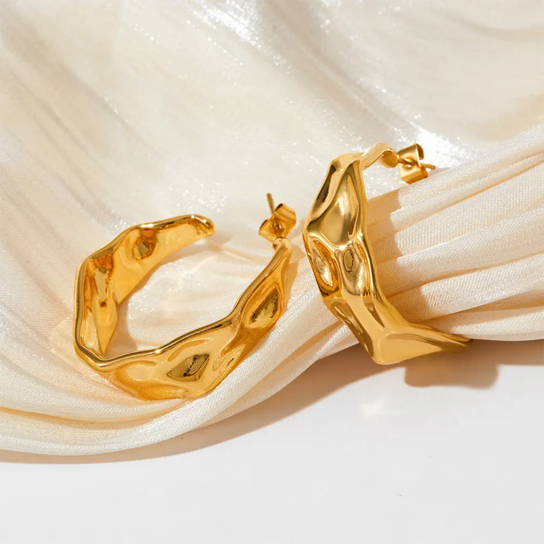 Crushed Statement Gold Hoops