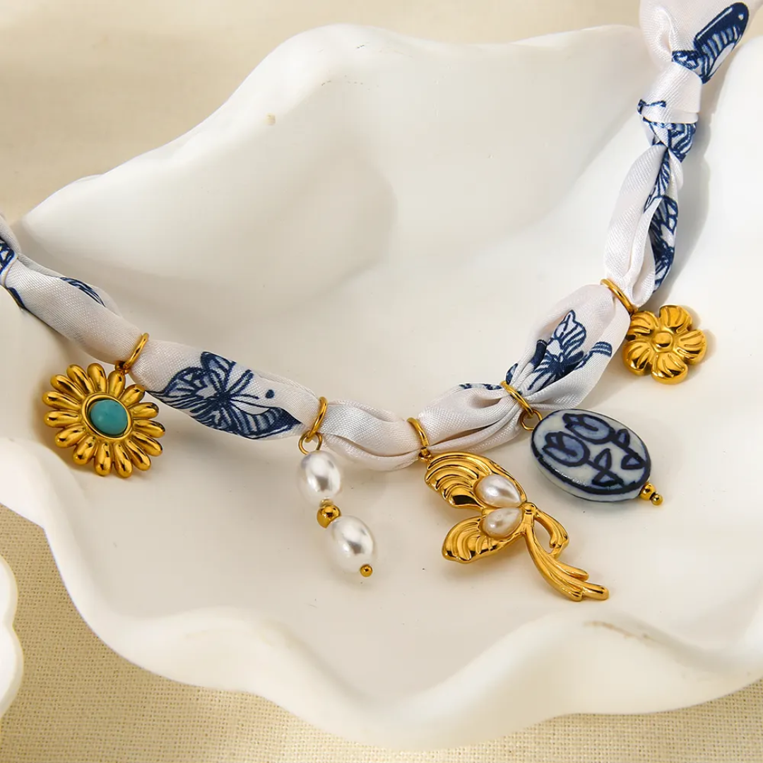 Bohemian Style Fabric Charm Necklace