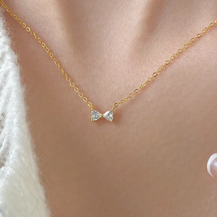 Pinkie Bow Diamond Necklace