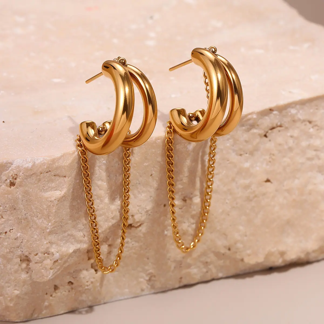 Long Chain Gold Hoops