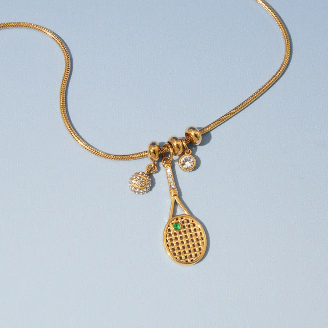 Tennis Racket Charms Sporty Necklace