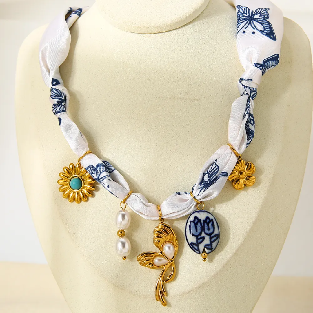 Bohemian Style Fabric Charm Necklace