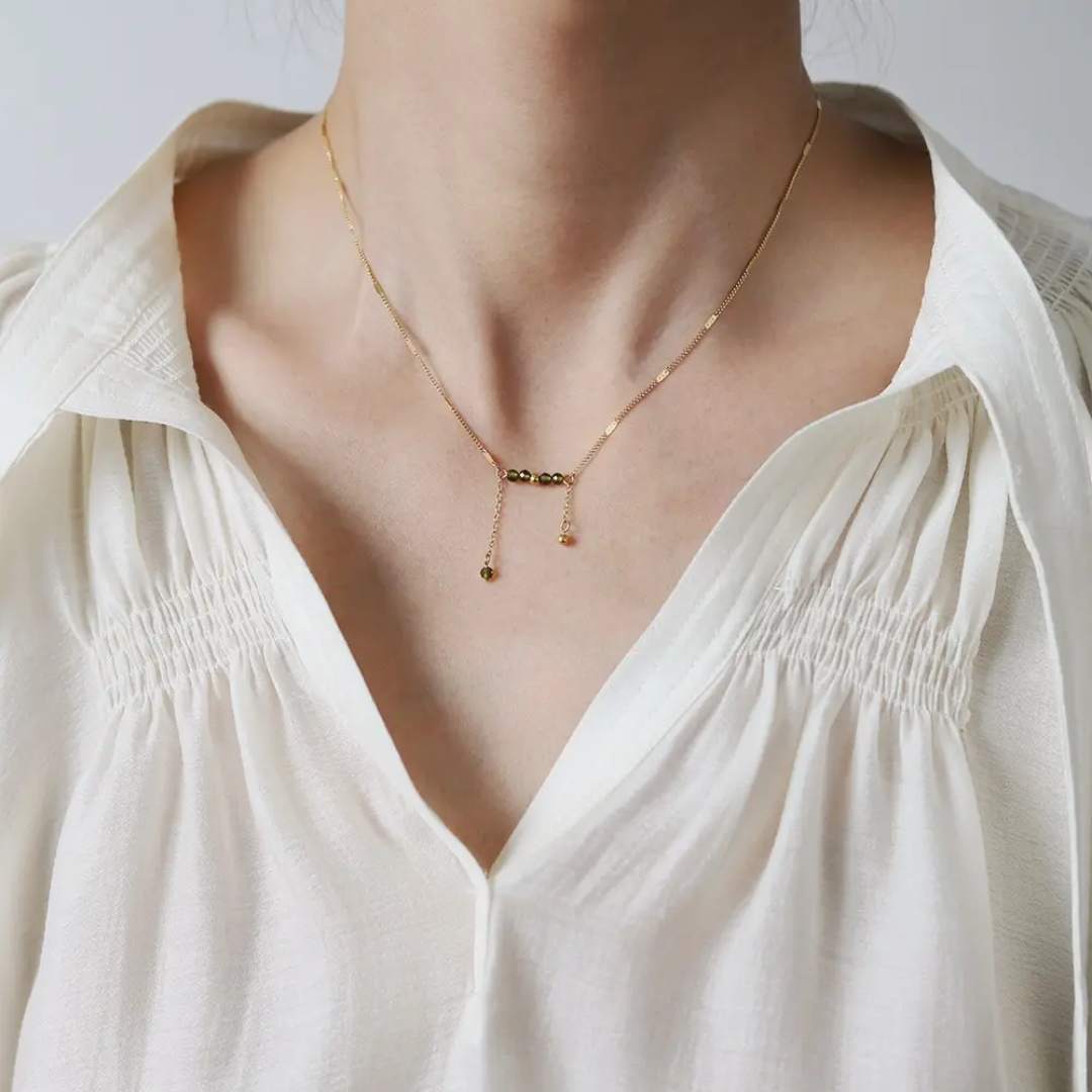 Green Beaded Bliss Minimal Necklace✨