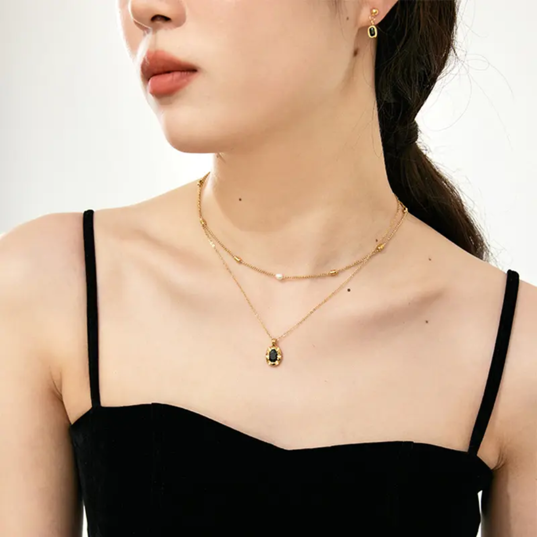 Black Stone Layered Necklace