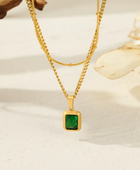 Emerald Double Layer Gold Necklace