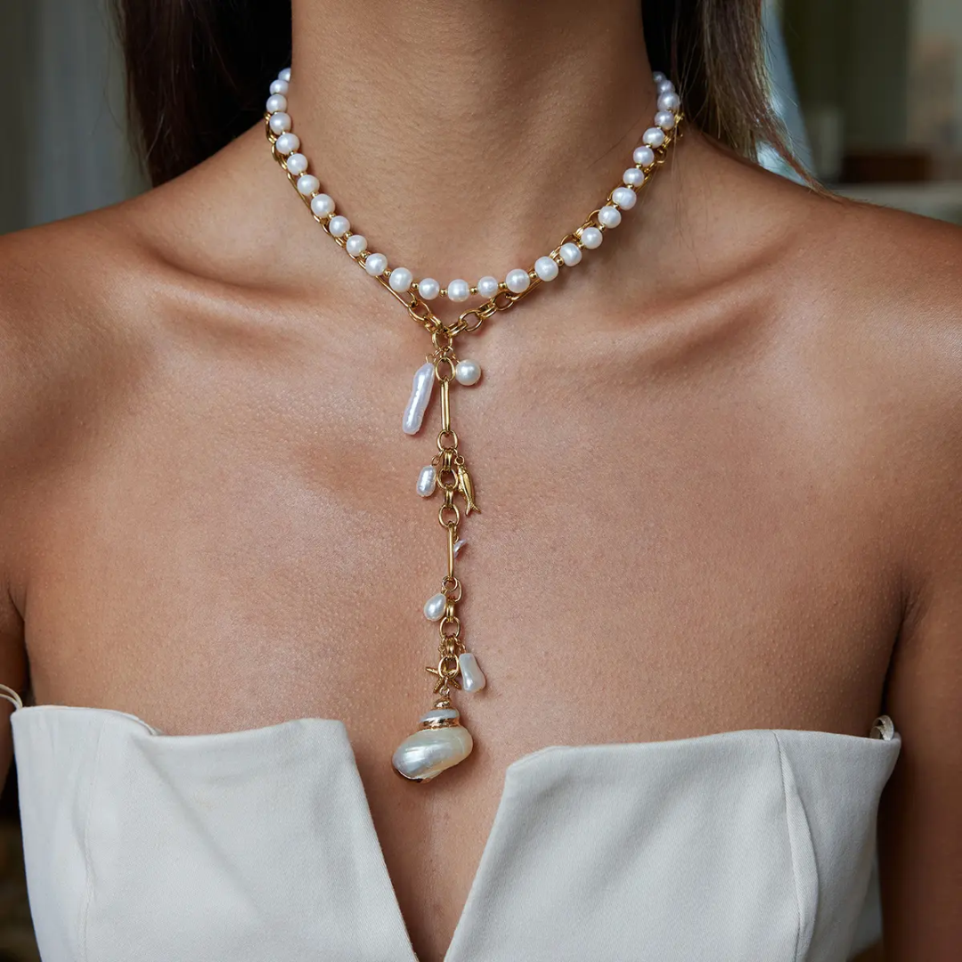 European Pearl Long Statement Necklace