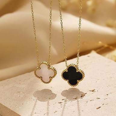 Reversible Black and White Gold Clover Necklace