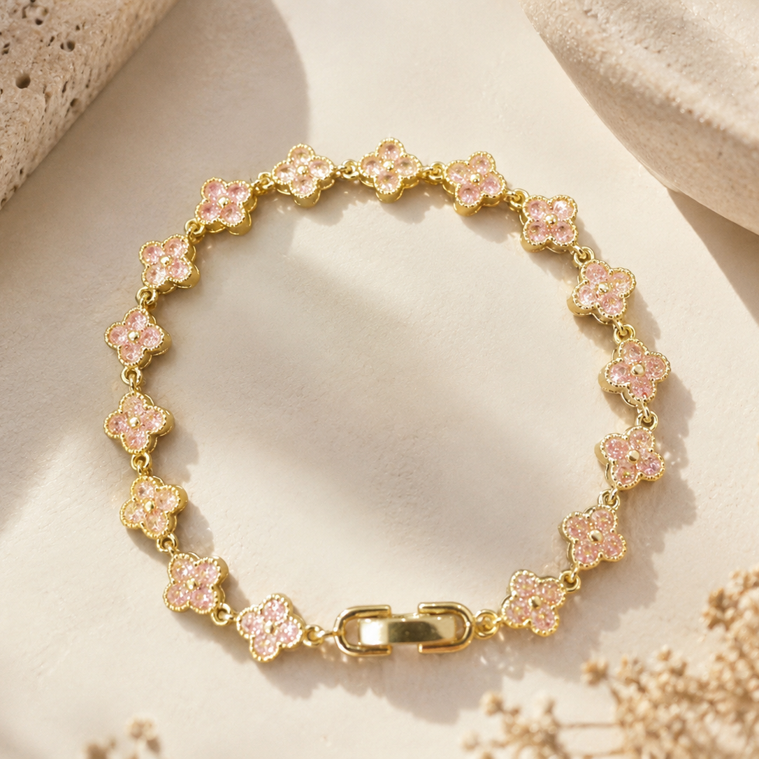 Rapunzella Baby Pink Clover Tennis Bracelet