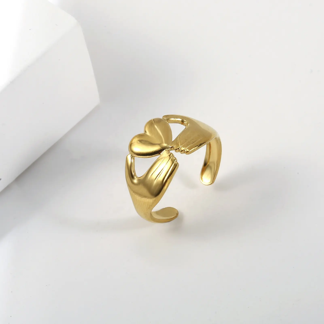 Hugging Heart Gold Ring