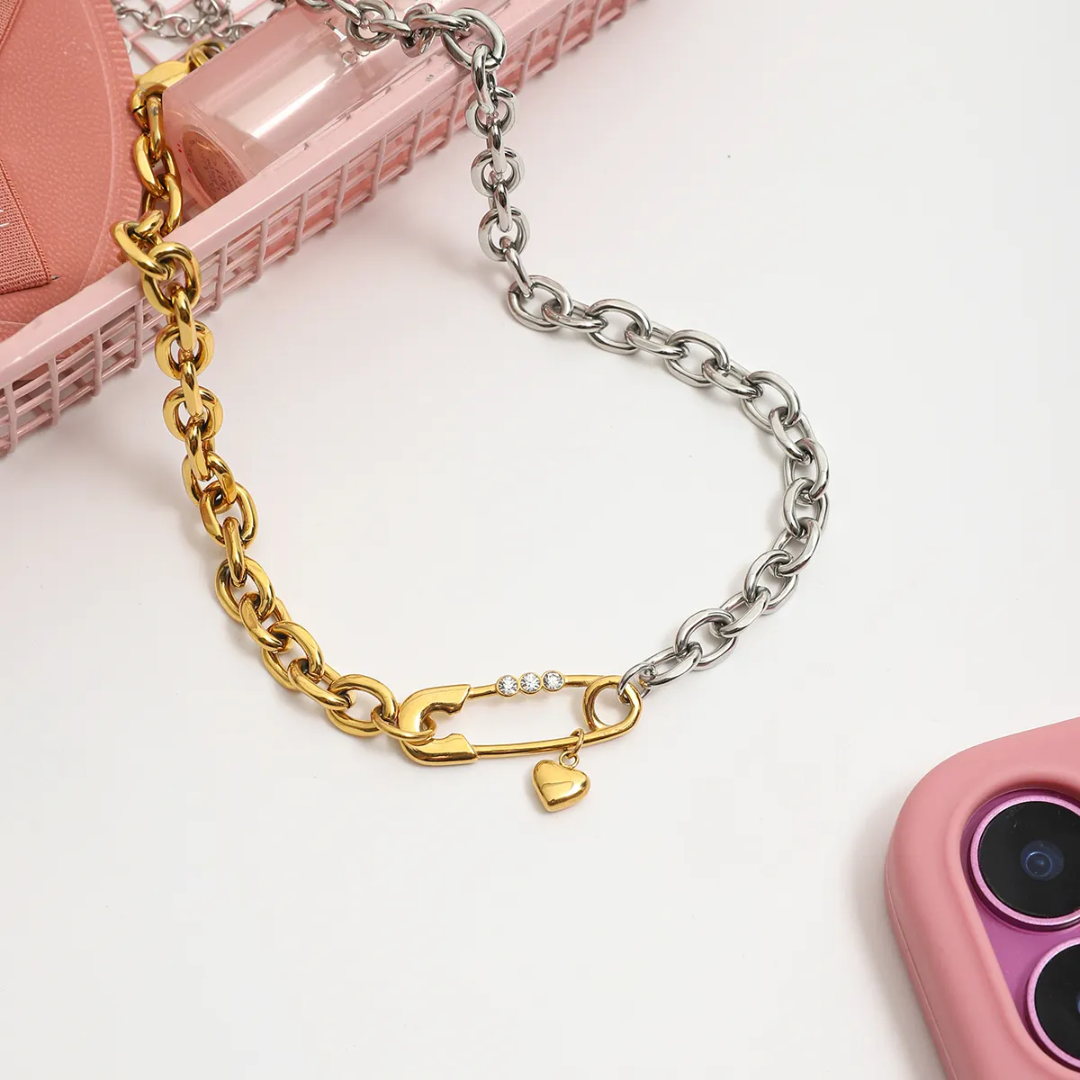 Stylish Dual Safety Pin Necklace