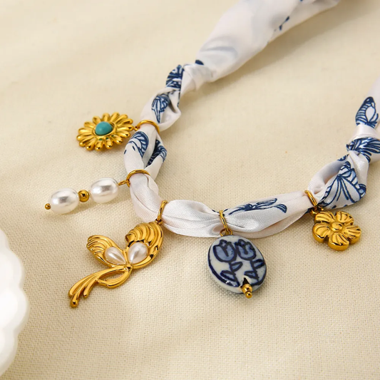 Bohemian Style Fabric Charm Necklace