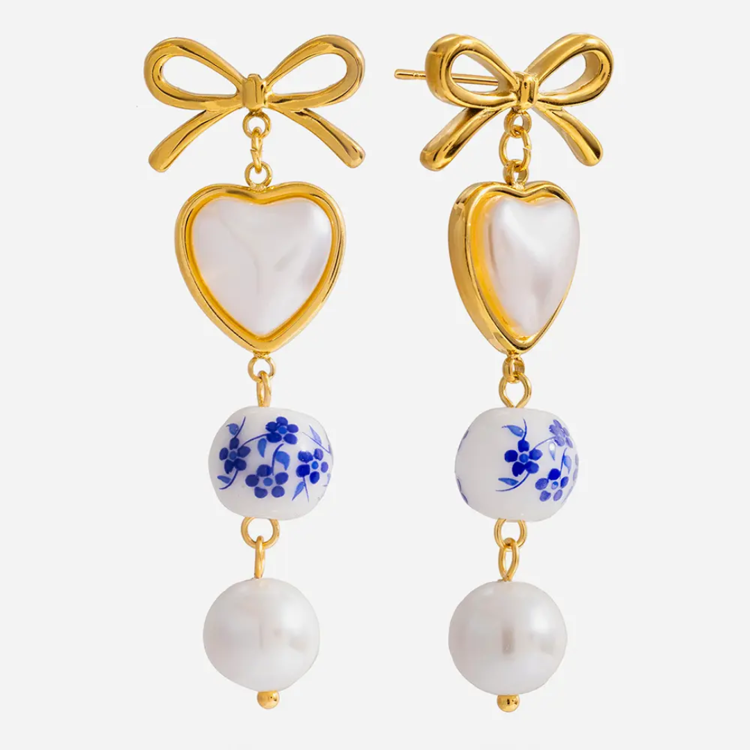 Shelza Long Bow Pearl Earrings