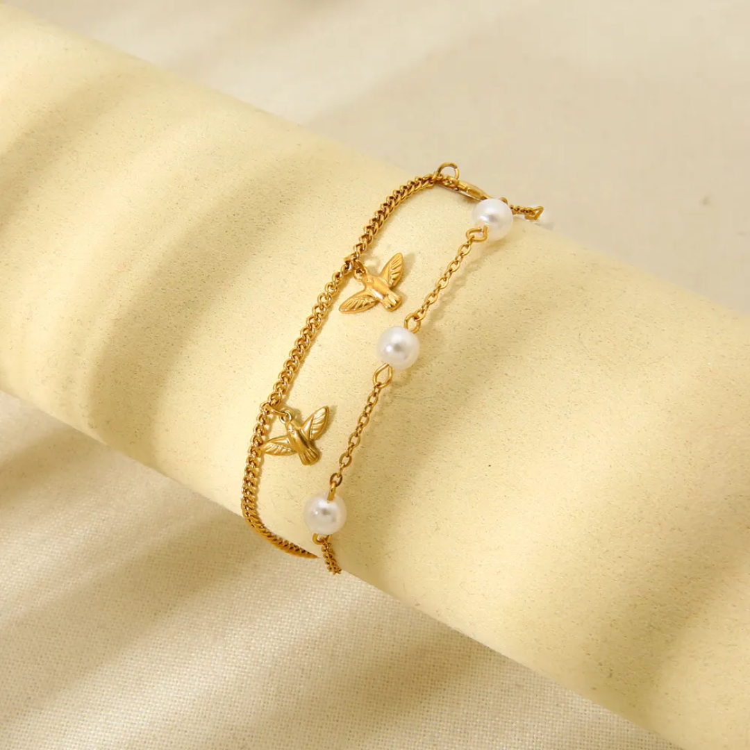 Dragonfly Pearl Charm Bracelet