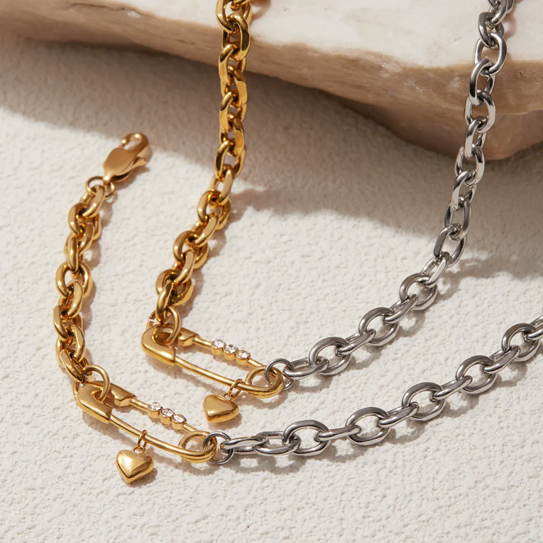 Stylish Dual Safety Pin Necklace