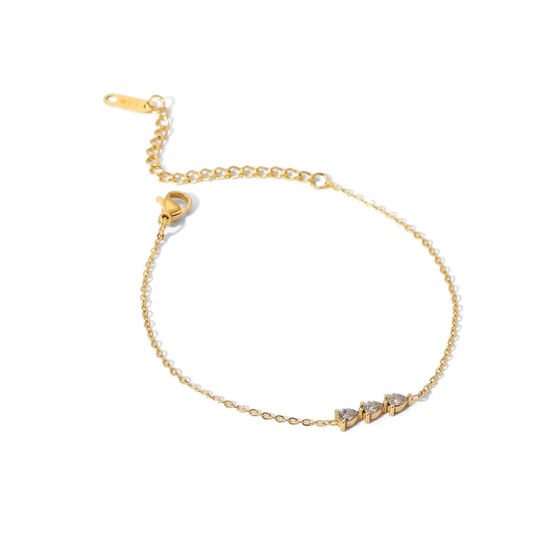 Tri Stone Diamond Leaf Bracelet